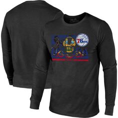 Черная мужская футболка Threads Philadelphia 76ers City and State Tri-Blend с длинными рукавами Majestic