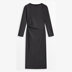 Платье Massimo Dutti Midi With Gathered Detail, серый меланж