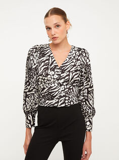 Атласная Женская блузка с V-образным вырезом и длинными рукавами LCW Vision