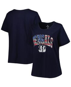 Женская темно-синяя футболка с логотипом Cincinnati Bengals размера плюс с волнистой надписью и v-образным вырезом Fanatics, темно-синий