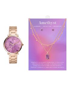 Женские аналоговые кварцевые часы с тремя стрелками и блестящим металлическим браслетом цвета розового золота, подарочный набор 34 мм Jessica Carlyle