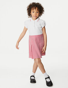 Школьное платье 2 в 1 в мелкую клетку со складками для девочек (2–14 лет) Marks &amp; Spencer, красный