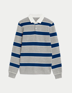 Трикотажная рубашка для регби в полоску из чистого хлопка Marks &amp; Spencer, серо-голубой
