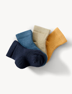4 пары детских носков в рубчик из хлопка (0–3 года) Marks &amp; Spencer, мульти