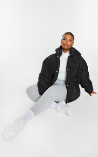 PrettyLittleThing Черный мягкий нейлоновый пуховик с карманами и заниженными плечами спереди