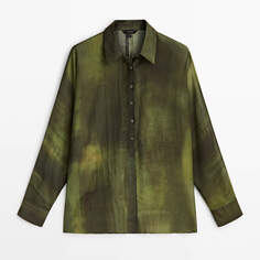 Рубашка Massimo Dutti Cotton And Silk Blend Printed, зеленый