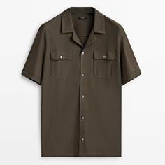 Рубашка Massimo Dutti Micro-Twill Short Sleeve With Pockets, хаки