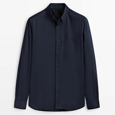 Рубашка Massimo Dutti Regular Fit Stretchy Cotton Blend With Pocket, темно-синий
