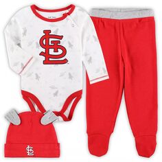 Красный/белый комплект для новорожденных и младенцев St. Louis Cardinals Dream Team, боди, шапка и штаны на ножках Outerstuff