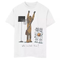 Баскетбольная футболка с рисунком «Кто пригласил его» для мальчиков 8–20 лет «Звездные войны» и «Чубакка» Star Wars, белый