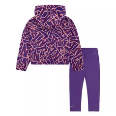 Комплект из худи и леггинсов на молнии с рисунком Nike Dri-FIT для девочек 4–6 лет Nike, фиолетовый