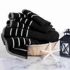 Набор банных полотенец Portsmouth Home из 6 предметов рисового переплетения, черный