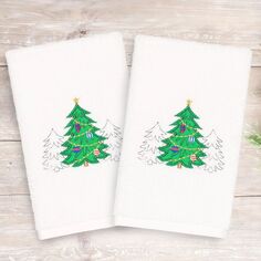 Linum Home Textiles Набор из 2 полотенец для рук с вышивкой «Рождественские три елки», белый