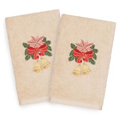 Домашний текстиль Linum, рождественские 2 упаковки роскошных турецких хлопковых полотенец для рук с вышивкой колокольчиков