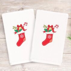 Linum Home Textiles Набор из 2 полотенец для рук с рождественскими чулками и вышивкой