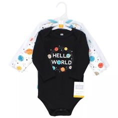 Хлопковые боди с длинными рукавами унисекс Hudson Baby для малышей, комплект из 3 штук Happy Planets Hudson Baby
