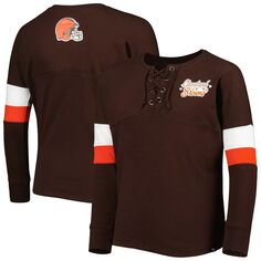 Молодежная футболка New Era Brown Cleveland Browns на шнуровке с длинными рукавами New Era