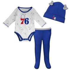 Белый/королевский комплект из трех предметов Dream Team для новорожденных и младенцев: боди с длинными рукавами, шапка и брюки на ножках, цвета «Филадельфия 76ers» Outerstuff