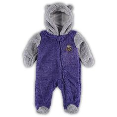 Флисовая пижама с молнией во всю длину для новорожденных и младенцев, фиолетовая/серая Minnesota Vikings Game Nap Teddy Bunting Outerstuff