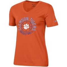 Оранжевая женская баскетбольная футболка Champion Clemson Tigers с v-образным вырезом Champion