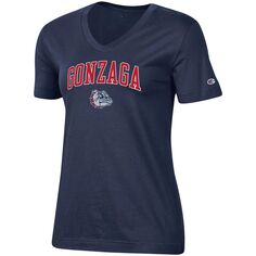 Женская темно-синяя футболка с логотипом Champion Gonzaga Bulldogs University Arch и V-образным вырезом Champion