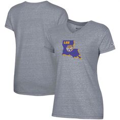 Женская серая футболка с логотипом Champion LSU Tigers Vault и V-образным вырезом Champion
