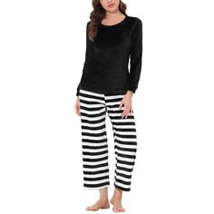 Женская пижама для отдыха, ночная рубашка с длинными рукавами, теплый фланелевой пижамный комплект cheibear, черный