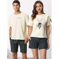 Женская одежда для сна, футболка с короткими рукавами и шортами, пижамные комплекты для пар с милым принтом cheibear