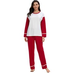 Женская одежда для сна с круглым вырезом, ночное белье и брюки, одежда для дома, пижамный комплект cheibear, красный