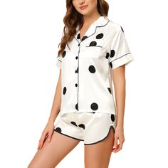 Женские атласные пижамные комплекты из 2 предметов для дома, футболка и шорты в горошек cheibear, белый