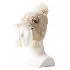 Женская шапка-ушанка SIJJL цвета слоновой кости с цветочным акцентом и помпоном SIJJL