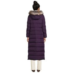 Женское длинное стеганое зимнее пуховое пальто с капюшоном из искусственного меха Lands End Lands&apos; End