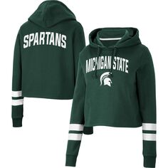 Женский укороченный пуловер с капюшоном в зеленую полоску Colosseum Michigan State Spartans Throwback Colosseum