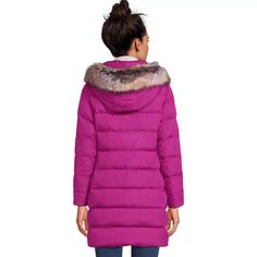 Женское длинное пуховое зимнее пальто с капюшоном из искусственного меха Lands End Lands&apos; End