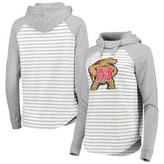 Женская футболка с капюшоном с длинным рукавом Colosseum Heathered Grey/White Maryland Terrapins Gloria Raglan Colosseum