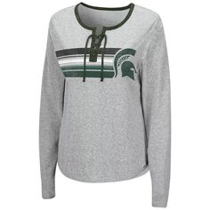 Женская футболка Colosseum Heathered Grey Michigan State Spartans Sundial Tri-Blend со шнуровкой и длинными рукавами Colosseum