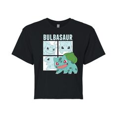 Укороченная футболка с квадратным рисунком Pokémon Bulbasaur для юниоров Licensed Character, черный