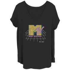 Детская футболка больших размеров с v-образным вырезом и графическим логотипом MTV Music Television Grid Licensed Character