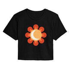 Укороченная футболка с рисунком Sun Moon для юниоров в стиле ретро с цветочным принтом Licensed Character, черный