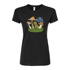 Детская приталенная футболка с грибами и цветами Licensed Character, черный