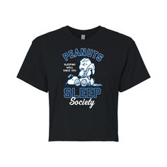 Укороченная футболка с рисунком Peanuts Charlie Brown &amp; Snoopy Sleep Society для юниоров Licensed Character, черный