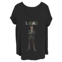 Детская футболка больших размеров с рисунком Marvel Loki Portrait Stance Licensed Character, черный