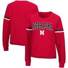 Женский пуловер реглан в полоску с короткими рукавами Colosseum Scarlet Nebraska Huskers, толстовка Colosseum