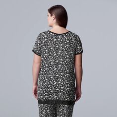 Плюс размер Simply Vera Vera Wang Базовая роскошная пижама с короткими рукавами Simply Vera Vera Wang, черный