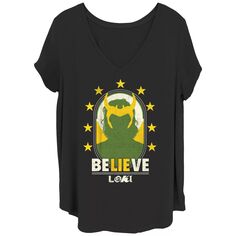 Детская зелено-золотая футболка Marvel Loki больших размеров с надписью «Believe» Licensed Character, черный
