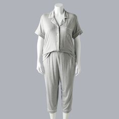 Большие размеры Simply Vera Vera Wang Роскошная базовая пижамная рубашка и пижамный капри комплект Simply Vera Vera Wang, черный