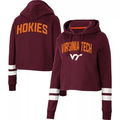 Женский укороченный пуловер с капюшоном в полоску Colosseum Maroon Virginia Tech Hokies Colosseum