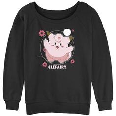 Махровый свитшот с напуском и рисунком Pokémon Clefairy Fairy Dance розовых цветов для юниоров Licensed Character, черный