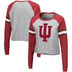 Женская футболка Colosseum Heathered Grey/Cardinal Indiana Hoosiers с булавкой реглан с длинным рукавом Colosseum