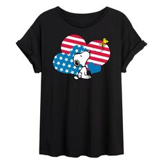 Детская футболка Peanuts Snoopy с сердечками и струящимся рисунком Licensed Character, черный